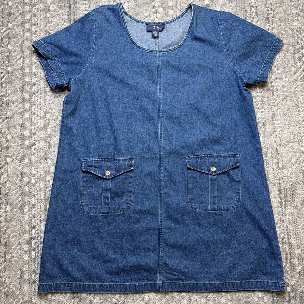 Original TY Wear Vtg 90s Denim Dress 22W Short Sleeve Cottage Country Western